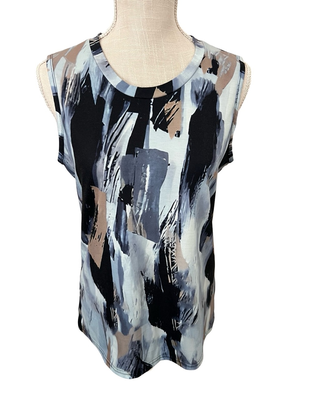 Abstract Brushstroke Sleeveless Tank in Black, Gray & Tan